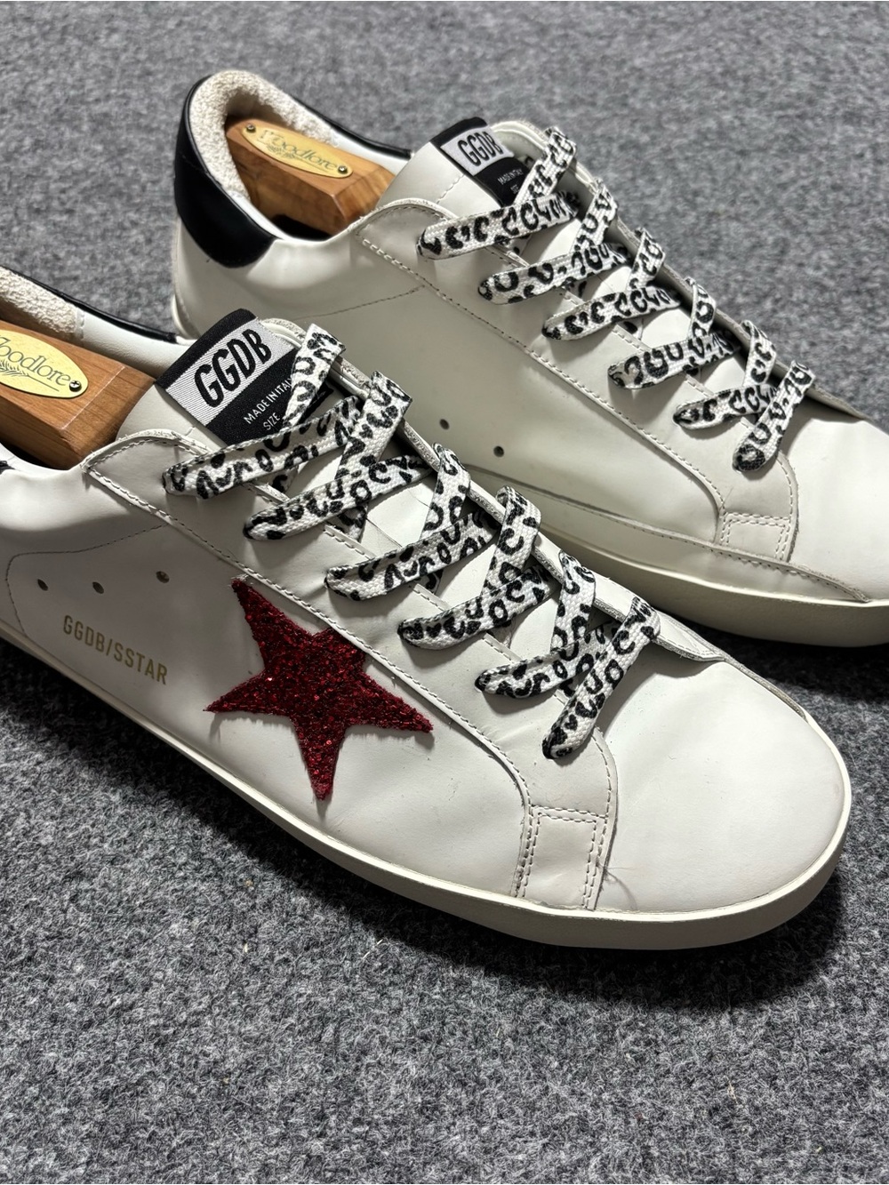 Golden Goose White Leather Sneakers with Red Glitter Star